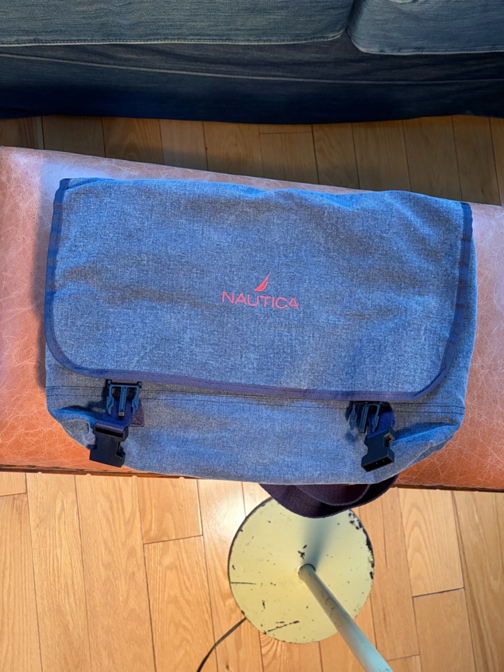Nautica Heather Blue Messenger Bag with Red Logo